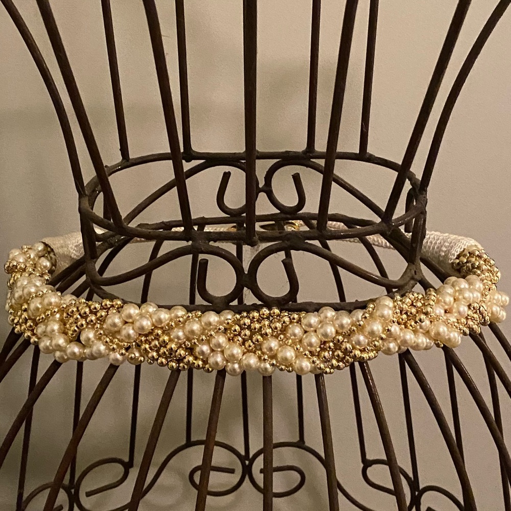 Retro Vintage Pearl and Gold Beaded Belt